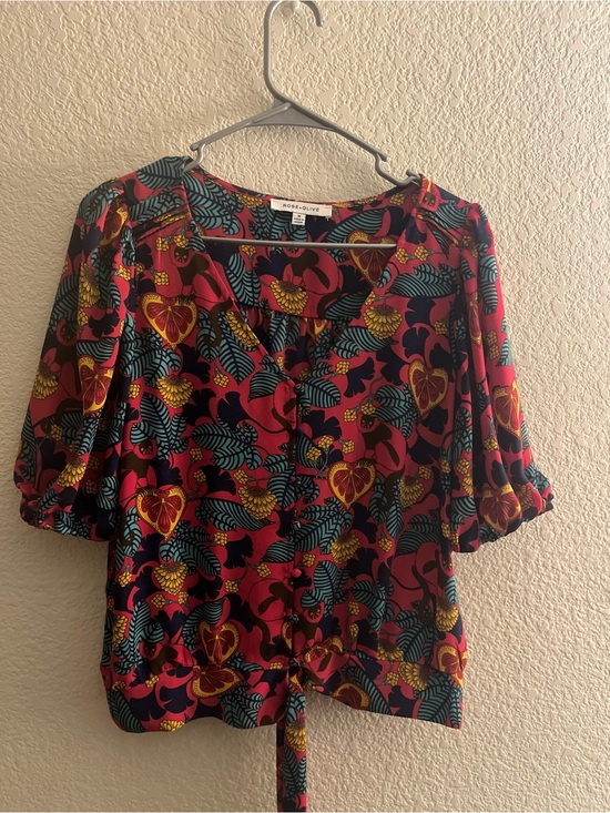 Rose & Olive Tops - Rose & Olive Burgundy Floral Button-Tie Blouse